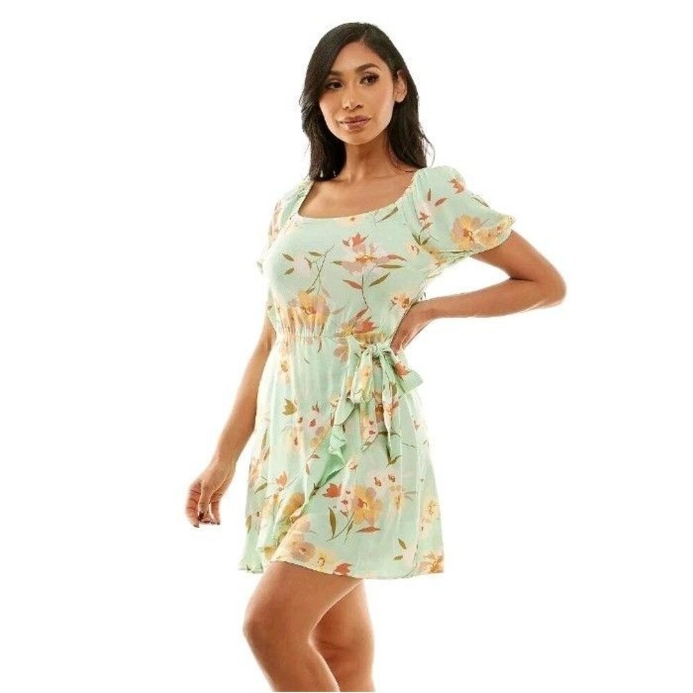 Junior's Lily Rose Floral Ruffle Faux-wrap Skater Dress XS